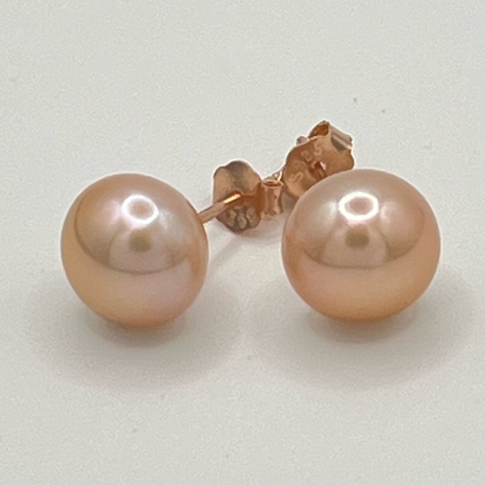Pink Freshwater Pearl Stud Earrings in  Rose Gold Over Sterling Silver
